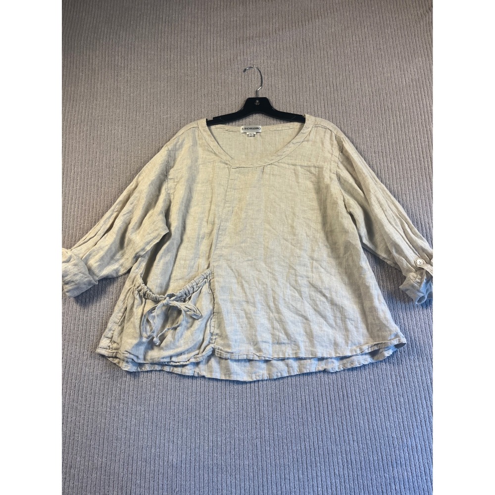 B. Hadikusumo Linen Top Womens L Beige Lagenlook Drawstring Pocket EUC Pullover